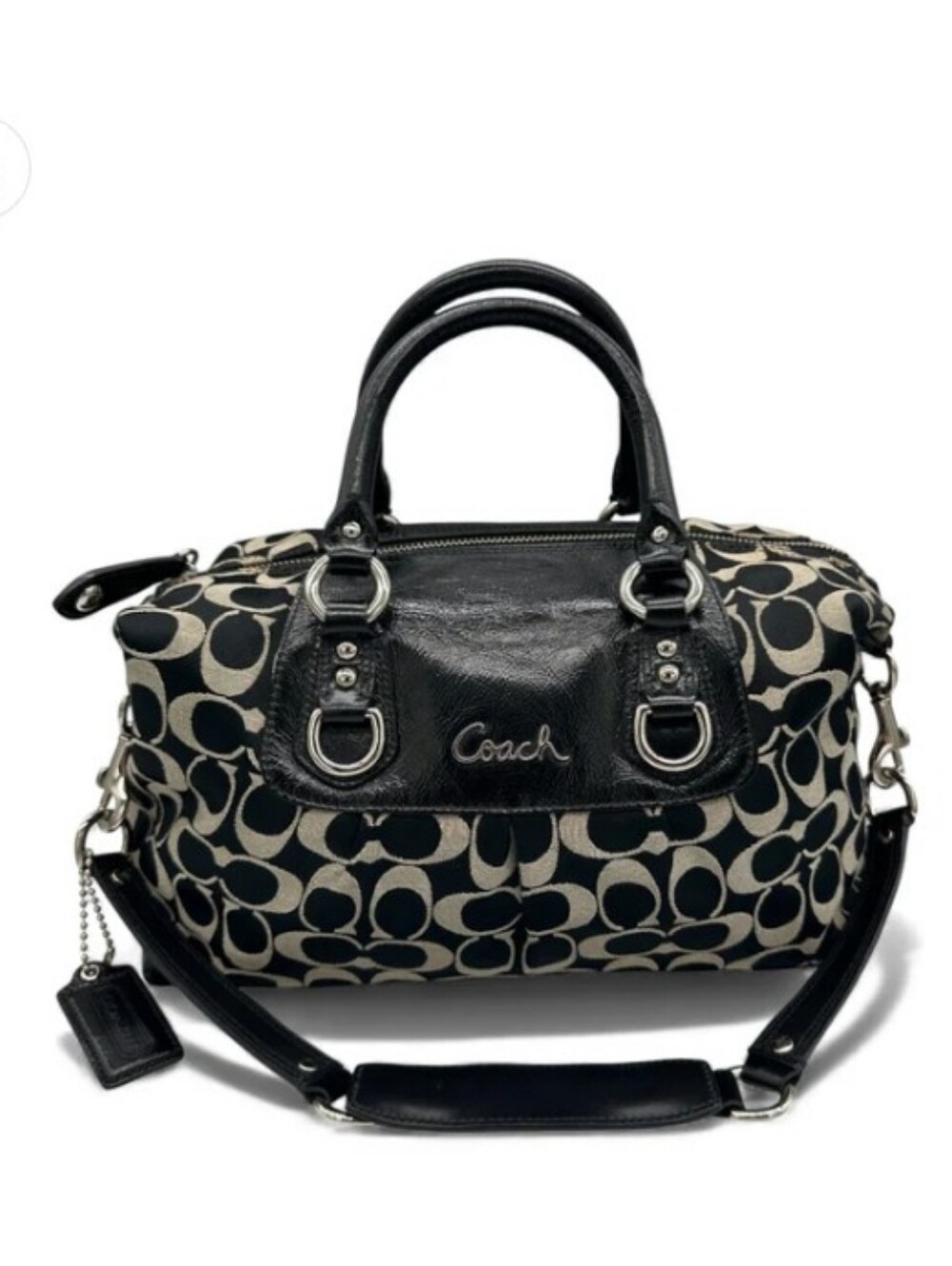 Coach Vintage Ashley Signature Sateen Satchel Black Gray F15440 Strap Y2K Patent